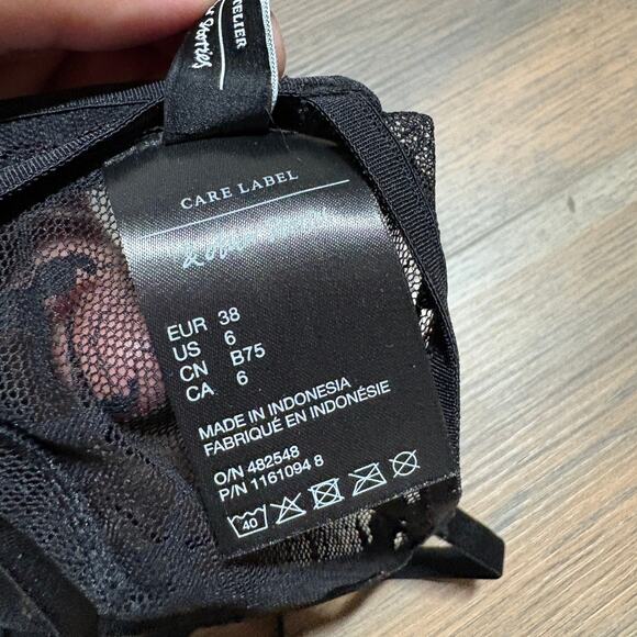 & Other Stories 6 Lace Triangle Bra Mesh Black Sheer Dolphin Adjustable Strap - Picture 9 of 10